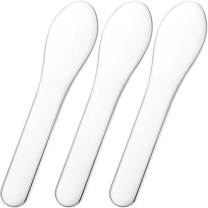 Pndeyo 3pcs Mini Metal Makeup Spatula, Reusable Cosmetic Cream Spatulas Spoon, Skincare Scoop Applicator Facial Massage Beauty Tools for Mixing and Sampling Face Eye Cream- Silver