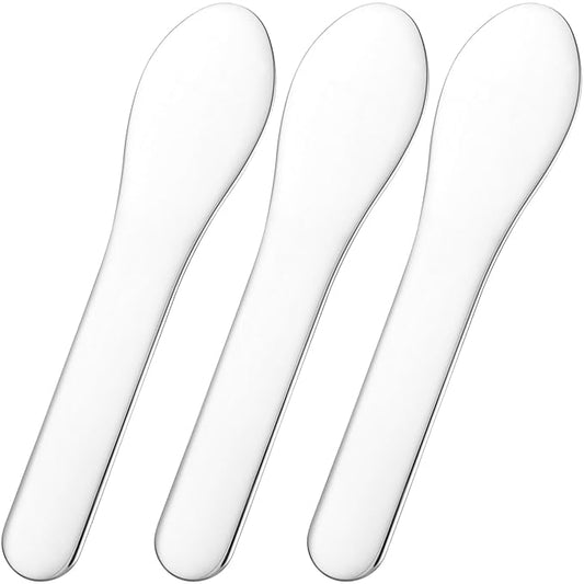 Pndeyo 3pcs Mini Metal Makeup Spatula, Reusable Cosmetic Cream Spatulas Spoon, Skincare Scoop Applicator Facial Massage Beauty Tools for Mixing and Sampling Face Eye Cream- Silver