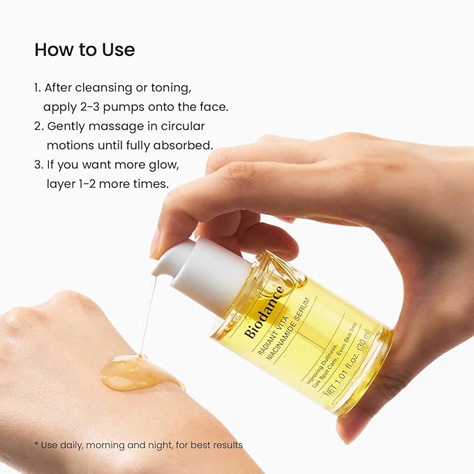 BIODANCE Radiant Vita Niacinamide Serum, for Even Tone Dark Spot Care with Vitamin C, Hydrating for Sensitive Skin, Filter Glow Serum, Korean Skin Care, Gifts for Women | 1.01 floz x 1 ea