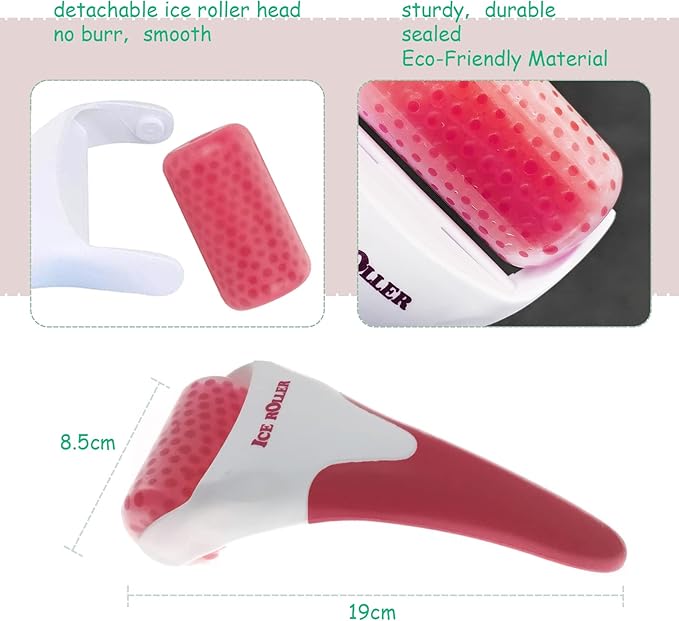 Ice Roller for Face,Cold Facial Massager for Eye Puffiness,Skin Care Tools for Migraine Relief and Blood Circulation (Red)