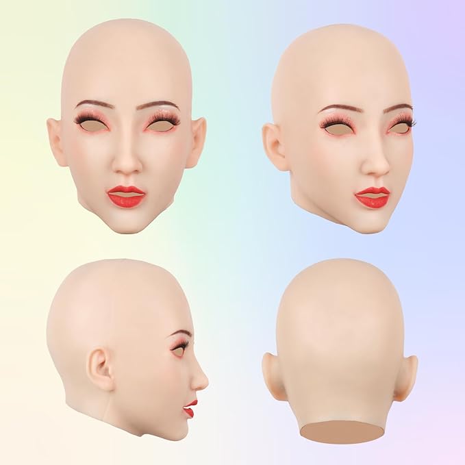 Realistic Masks Adults Human Face, Silicone Female Head Mask Cosplay Novelty Full Face Halloween Crossdresser Party