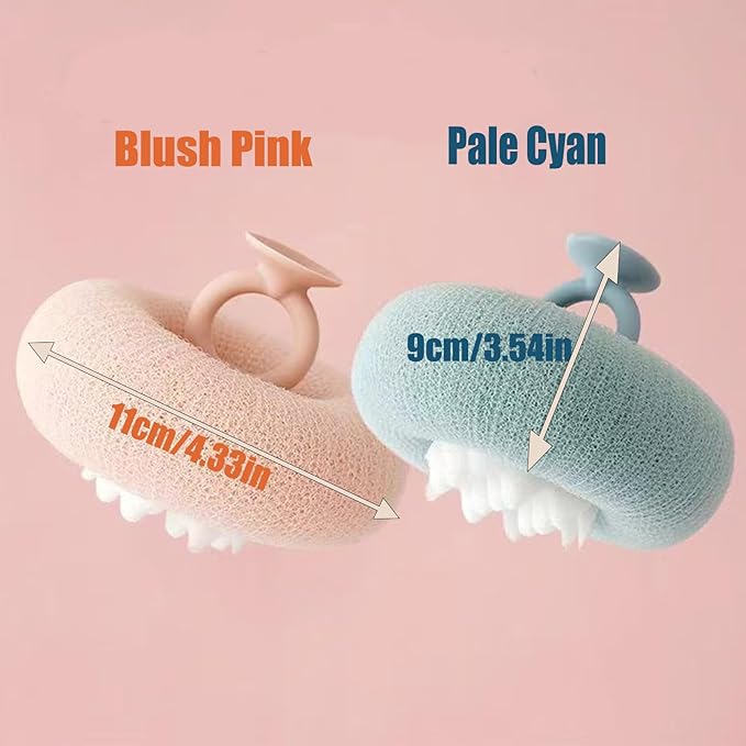 Super Soft Sunflower Suction Cup Bath Ball, 2025 Upgraded 2-in-1 Sunflower Ball Exfoliating Bath Sponge Cleaning Brush, Mesh Shower Body Sponge Accessories for Women, Men Shower (Cyan+Pink)