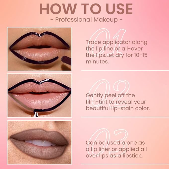 JUAAZIN Matte Lip Stain Peel Off Lip liner with Tweezer, Light Taupe Peel Off Lip Stain, Long Lasting Waterproof Lipstick Lip Gloss Tattoo, Transfer-proof for All Skin Types, 0.12 fl oz 04#