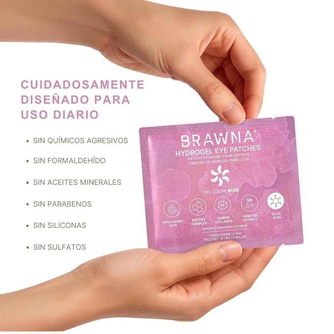 BRAWNA Under Eye Patches – Hydrogel Masks with Collagen, Peptides & Kojic Acid – For Puffy Eyes, Fine Lines, Dark Circles & Brightening – Rose – 24 Pairs