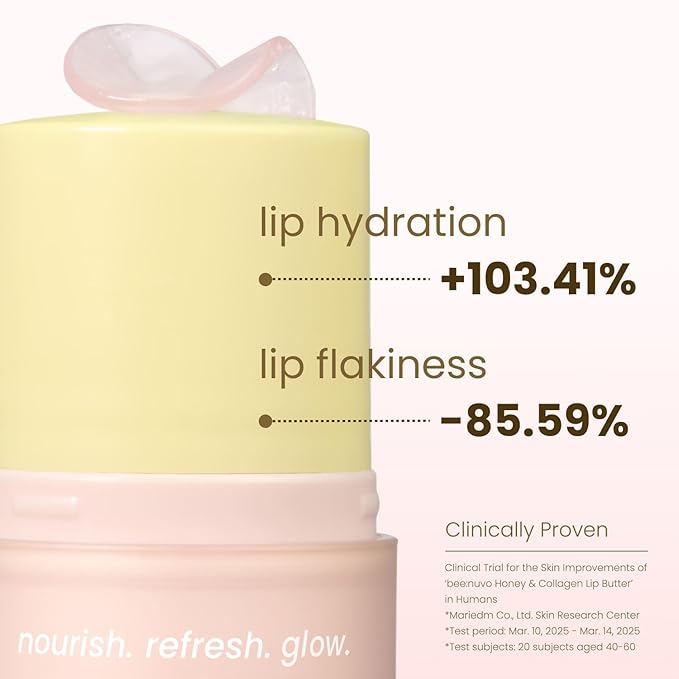 beenuvo Honey & Collagen Lip Butter, Hydrating Lip Treatment, Overnight Lip Mask, Moisturizing Lip Balm with Jojoba Oil & Squalane, Lip Care, Korean Skin Care (0.45 oz)