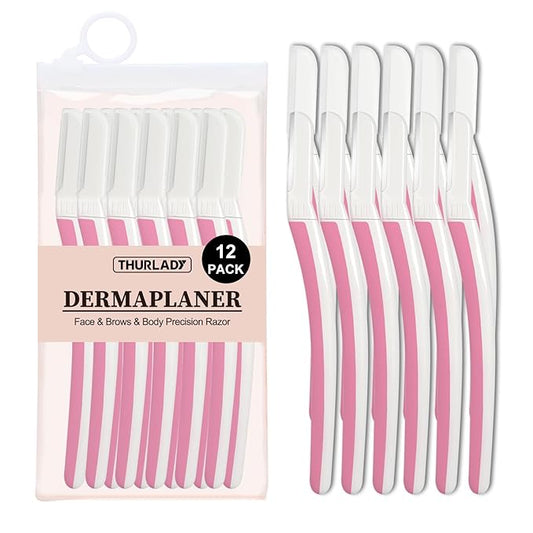 THURLADY Dermaplane Razor for Women Face, Eyebrow Razor, Face Razors for Women Dermaplaning, Peach Fuzz Remover, Gentle Exfoliation & Facial Hair Removal, Travel Essentials, (12 pcs, Pearl Blush)