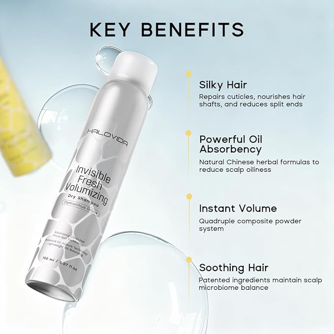 HALOVIDA Dry Shampoo for Women, Invisible Dry Shampoo Spray (Pro) for All Hair Leaves No White Residue, Absorb Oils, Volumizing & Refresh Hair for 72 Hours, 5.07 Fl Oz (Osmanthus Grove)