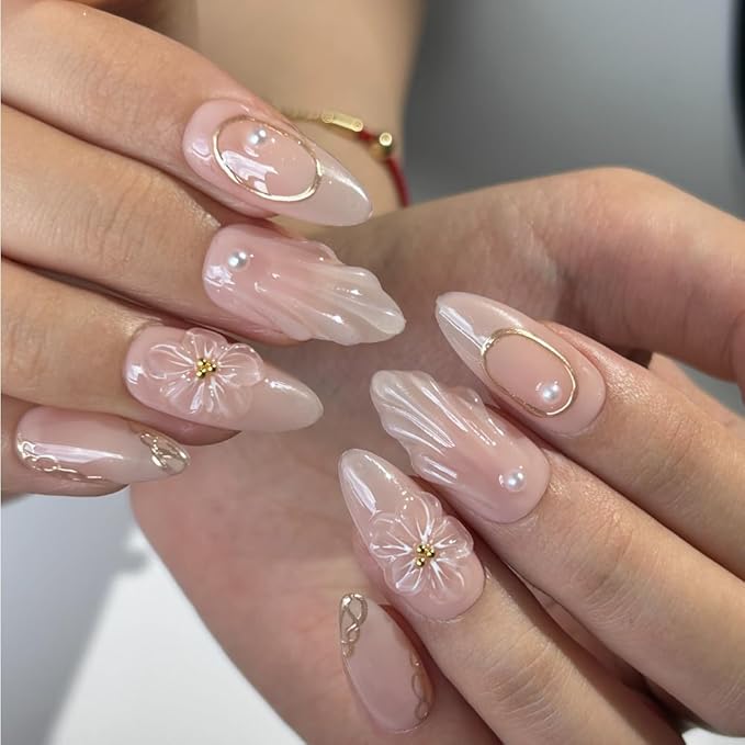 Handmade Acrylic Press On Nails Almond, Simple False Nails For Women, Reusable ABS Material Fake Nails, 10 Pcs Medium Almond Stick On Fingernail, DIY Art At Home with Nails Set (Size M)