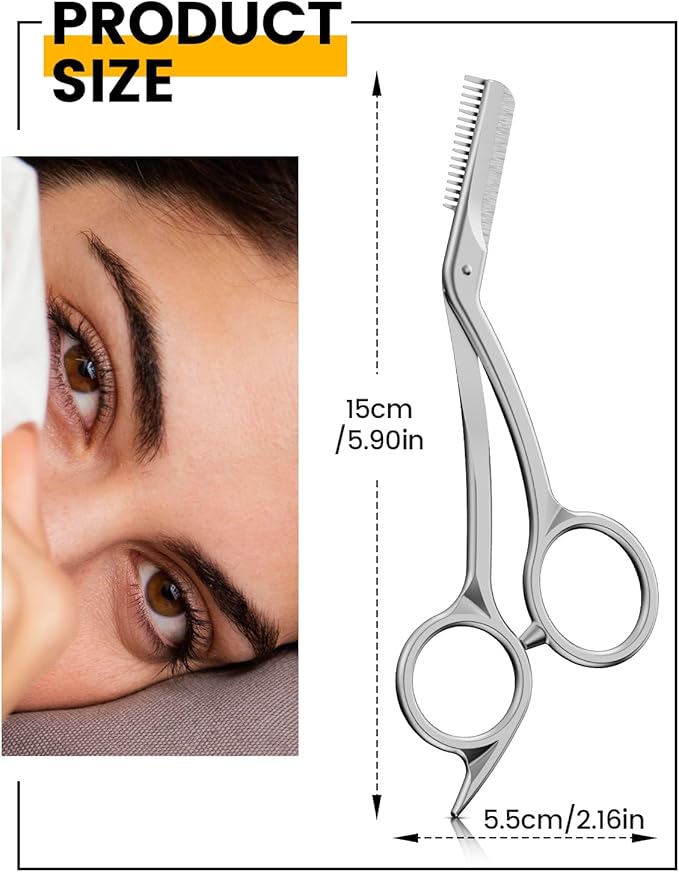 BEZOX Eyebrow Scissors with Comb - Stainless Steel Eyebrow Trimmer for Women and Men, Precision Eye Brow Comb Scissors, Sleek Eyebrows Grooming Kit - Silver
