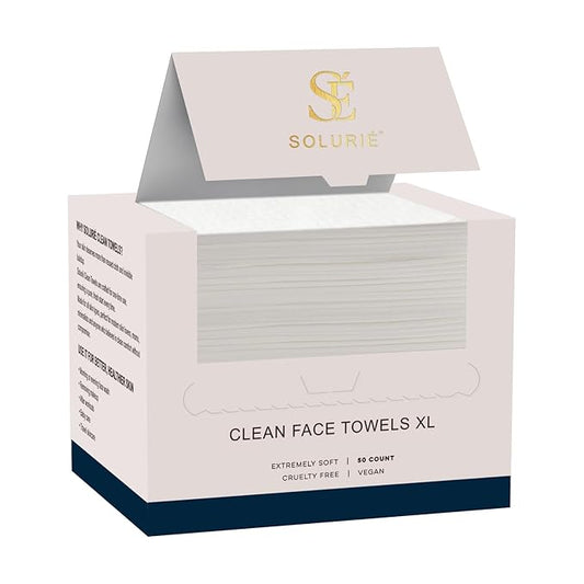 Solurié Disposable Face Towels 10”×12” XL – 50 Count, 100% Viscose Ultra-Soft Dry Wipes, Lint-Free, Thick & Tear-Resistant Face Cleansing Cloths for Skincare & Makeup Removal