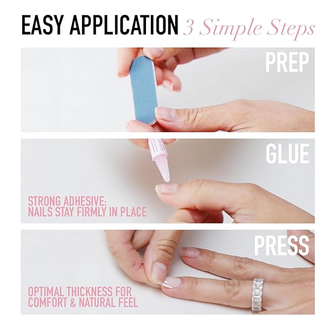 Glamnetic Press On Nails - Caviar | Semi-Transparent, Short Almond Nails, Salon Quality | 15 Sizes - 30 Nail Kit with Glue