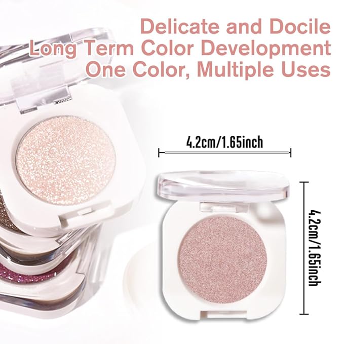 Champagne Shimmer Single Glitter Cream Eyeshadow Makeup, Neutral Powde Eye Shadow for Women, Rose Gold Sheer Glitter Eyeshadow Palette Pigmented Waterproof, sombras para ojos, Girls Daily Gifts