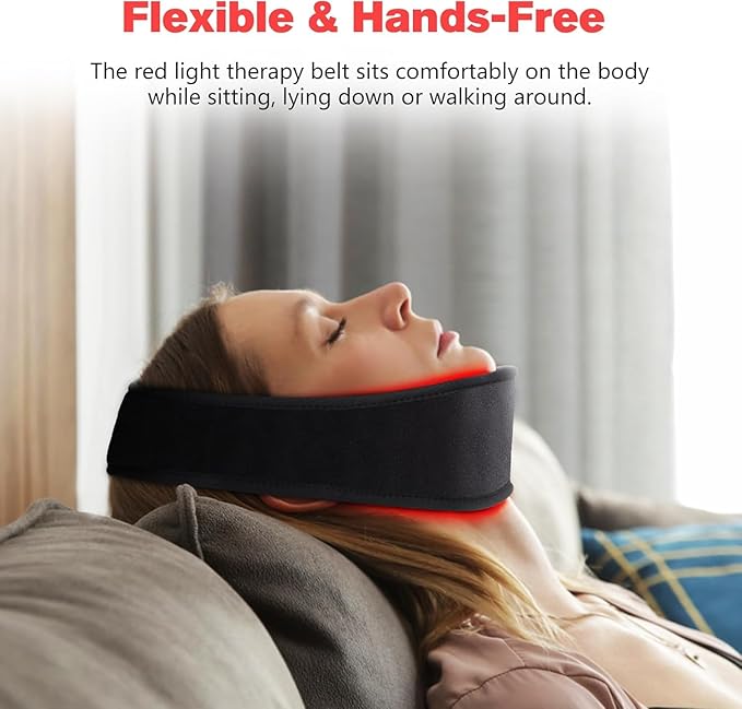 8 Colors Cordless Infrared Light Therapy for Neck and Chin, Portable Rechargeable Red Light Therapy Wrap for Face with 20-Minute Timer for Pain Relief, Jaw and Neck Tightening and V-Face