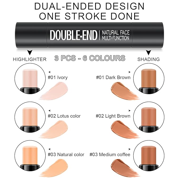 6 Colors Cream Contour Stick Makeup Kit,Shades with Highlighter and Blush Bronzer Contour Stick for Sculpt the Cheeks,Long Lasting,Waterproof,Matte & Dewy Finish for Woman (SET B)