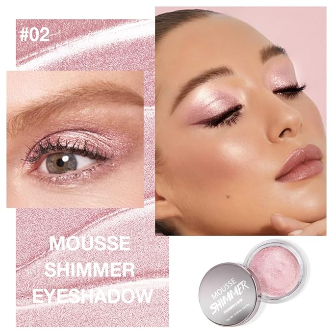 Soft Rose Mist Cream Shimmer Eyeshadow – Rose Lilac Pearl Mousse Eye Shadow, High Pigment Glitter Pink Eyeshadow, Waterproof Long-Lasting Crease-Proof Single Shade for Natural Everyday Eye Makeup 2