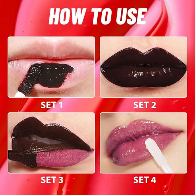 JUAAZIN 2Pcs Lip Stain Peel Off Lip Gloss oil Dual-Ended Combo, Lips Liner Stain Peel Off Masque, Long Lasting & Waterproof, Transfer-Proof Lip Tint Stain with Lip oil for All Skin Type 05#+08#