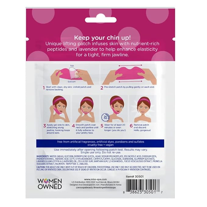 MISS SPA V-Line Patch, Neck and Face Toning Mask, Double Chin Face Mask, Chin Strap Anti-aging and Anti-wrinkle, V Shaped Contouring Face Mask, 4 Pack