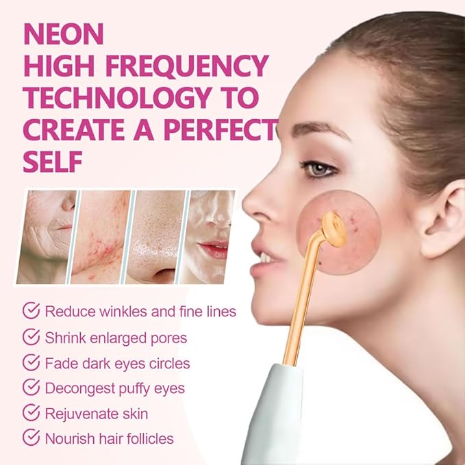 Wireless Lift Wand Professional High Frequency Facial Wand Machine Includes 4 Electrodes,Therapy Wand - Xenon Gas Diminish Wrinkles, Scars, Dark Circles, Breakthrough Device for Beauty (White)