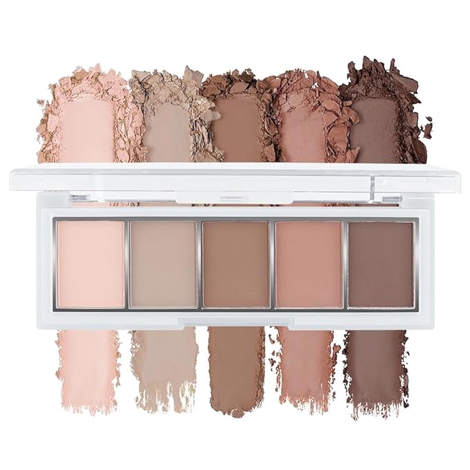 5 Colors Mini Matte Nude Eyeshadow Makeup Palette Pink Brown Taupe Smokey Eye, High Pigment Blendable Contour Soft Neutral Matte Palette for Daily Natural Looks, Mature Eyes, Blue Green Brown Eyes