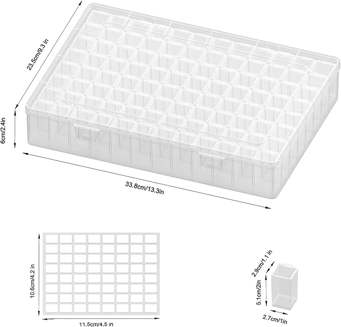 VANSUNS Newly Upgraded Transparent Large Capacity Diamond Painting Storage Containers,96 Grid Craft Organizers and Storage, Suitable for Nail Art, Necklaces, Bead Storage Containers
