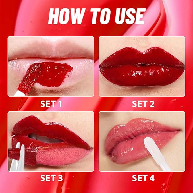 JUAAZIN Vivid Burgundy Lip Stain Peel Off Lip liner and Lip oil with Tweezer, Dual-Ended Peel Off Lip Stain Tattoo, Highly Pigmented Long Lasting Waterproof, Transfer-proof for All Skin Types, 04#