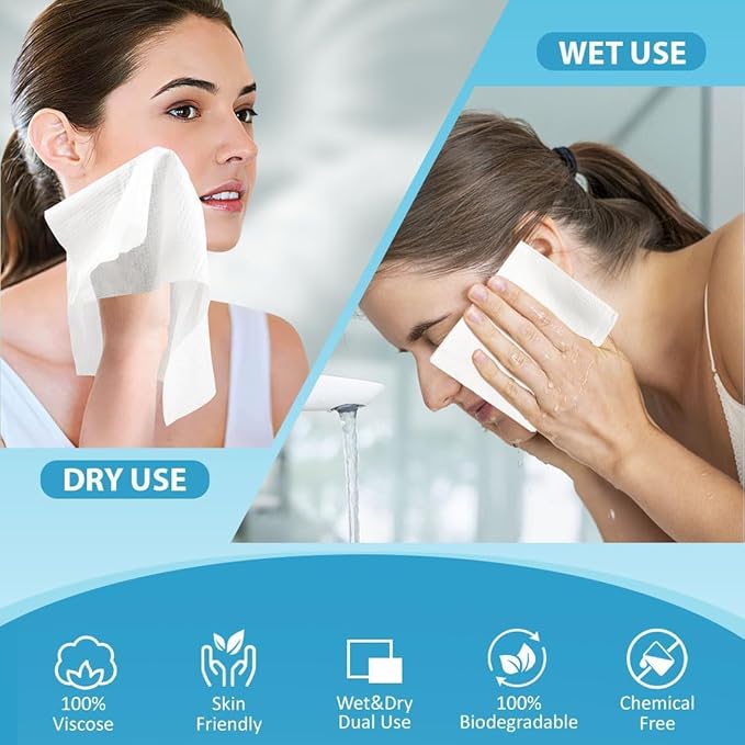 Face Towels,Disposable Face Towel, Facial Washcloth, Makeup Remover Dry Wipes,50 Ct,Clean Facial Towels for Sensitive Skin, (1, XL)
