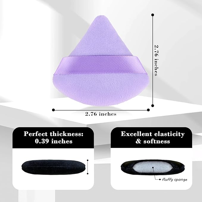 RAREIUS 8pcs Triangular Powder Puff Face Soft Velvet Makeup Puff for Loose Powder Body Powder Makeup Sponge for Contouring Wet Dry Foundation Blender Sponge Beauty Makeup Tool.(Purple)