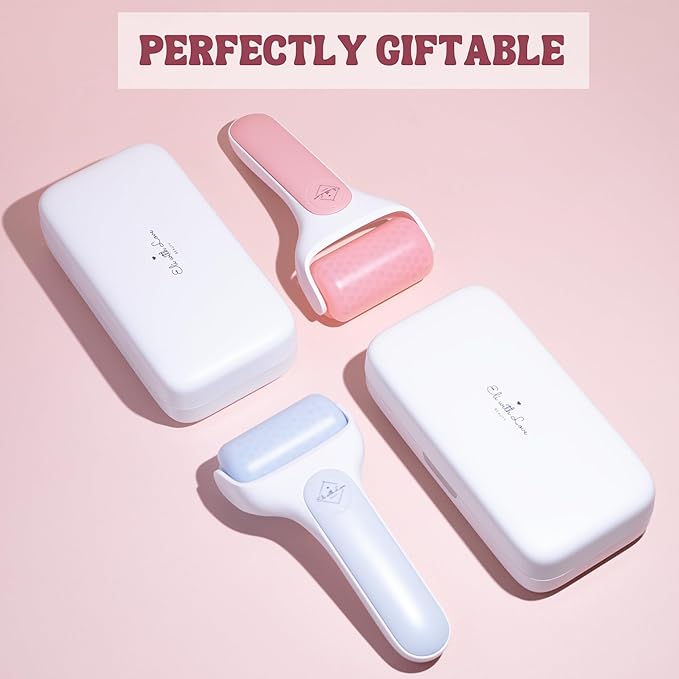 Eli with Love Ice Roller for Face Premium Facial Ice Roller with Carry Case and 2X Rollers for Long Lasting Cold - Eye Roller for Puffy Eyes & Cold Massage for Migraines (Pink (with case))