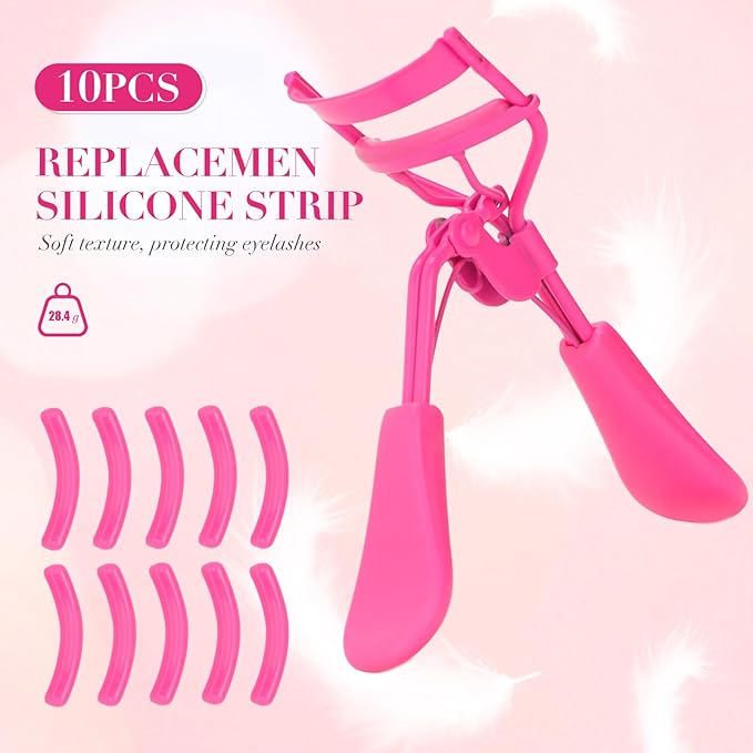ODELY Eyelash Curler with Pads, Lash Curler with 10 Extra Silicone Replacement Pads, Comfortable Grip for Effortless Curling – Eyelashes for The Perfect Eye Contour (Light Pink)