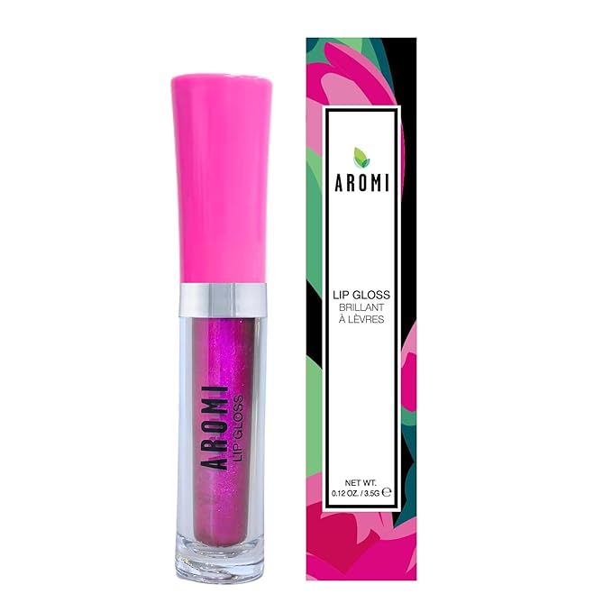 Aromi Fuchsia Lip Gloss | Highly Pigmented Magenta Pink Lip Color, Glossy Finish, Plumping Lip Oil, Non-Stick, Shimmery, High-Shine (Fab Fuchsian)