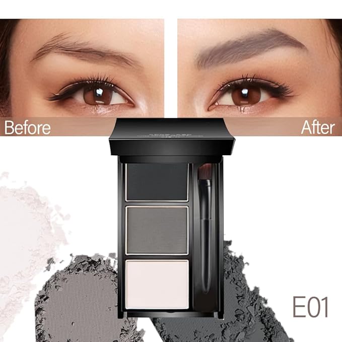 Eye Brow Powder Palette with Mirror for Women, Taupe Gray Eyebrow Kit with Brush, Long-Lasting 3 Colors Brow Palette, Filler for Full, Defined Natural Brows Shaping (01)