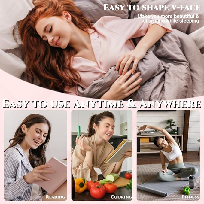 ROWMATE V Line Lifting Mask Chin Strap for Sleeping, V Line Lifting Mask for Women,Jaw Exerciser，Medium,Pink