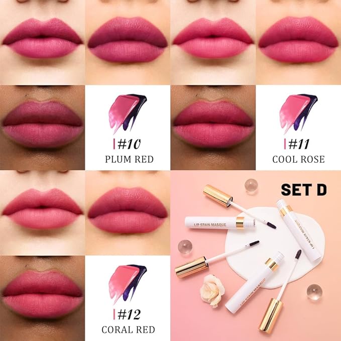 JUAAZIN 3Pcs Peel Off Lip Stain Tattoo with Tweezer - Matte Peel Off Lip Tint, Long Lasting Waterproof Transfer-Proof Lip Stain,Cruelty-Free Lip Masque for All Skin Types,Valentine's Day Gift 10+11+12