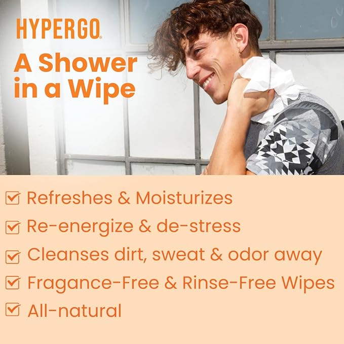 HyperGo XL Body Wipes for Women & Men – 12" x12" Rinse-Free Full Body Cleansing Wipes 20 Count Pack - Unscented | Biodegradable, Hypoallergenic, Aloe-Infused | Gym, Festival, Camping Essentials