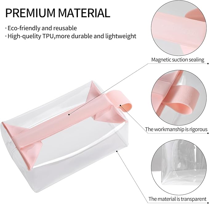 Clear Travel Toiletry Bag with Magnetic Closure, Makeup Bag for Women and Men, Cosmetic Bag for Travel (Pink)