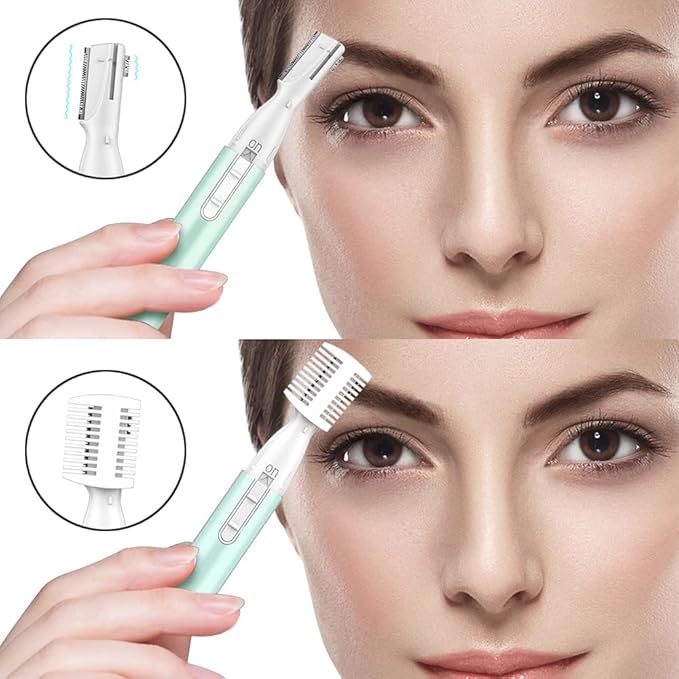 Funstant Upgraded Eyebrow Trimmer, Precision Electric Eyebrow Razor for Women Battery-Operated Facial Hair Remover with Comb No Pulling Sensation Painless for Face Chin Neck, Upper-Lip, Peach-Fuzz