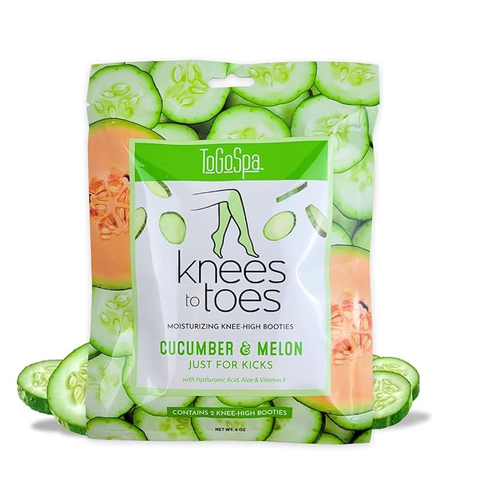 ToGoSpa, Knees To Toes, Foot Mask For Dried Cracked Feet, Exfoliating Moisturizing Foot Mask Socks With Cucumber And Melon, Encourage Deep Relaxation