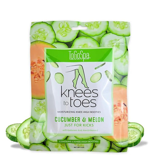 ToGoSpa, Knees To Toes, Foot Mask For Dried Cracked Feet, Exfoliating Moisturizing Foot Mask Socks With Cucumber And Melon, Encourage Deep Relaxation