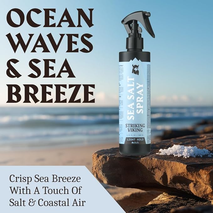 Striking Viking Sea Salt Spray - 6.76 Fl Oz, Blue Ocean - Light Hold Texturizing Spray - Hair Curl Enhancer - Paraben Free