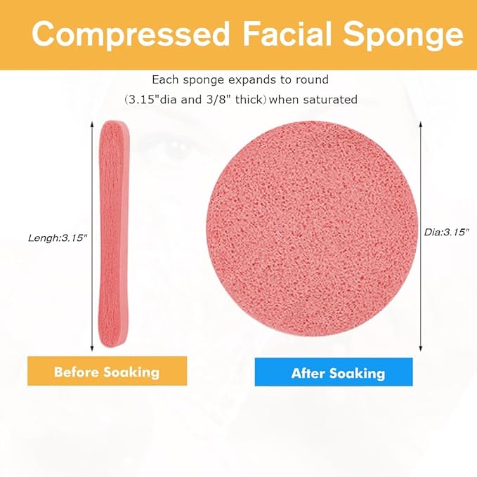 Mgiflw Compressed Facial Sponge,Reusable Makeup Blender 60 Count,Soft Round Wash Sponges for Estheticians Makeup Removal,Face Cleansing Exfoliating Compress Spa Pads for Women,Coral Pink