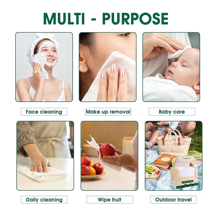 Hotosu Disposable Face Towelette 10 x 12" - Cotton XL Disposable Towel for Women - Clean Face Towels for Makeup Removal and Skin Care - Soft, Unscented and Gentle Formula Biodegradable Face Towels