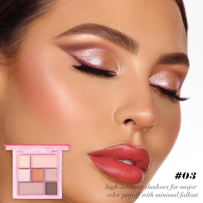 AMY'S DIARY 9-Color Nude Eyeshadow Palette, Soft Pink Brown Neutral Makeup Palette with Matte & Shimmer Shades, Long-Lasting Blendable Highly Pigmented Eye Shadow for Daily Natural Glam Look