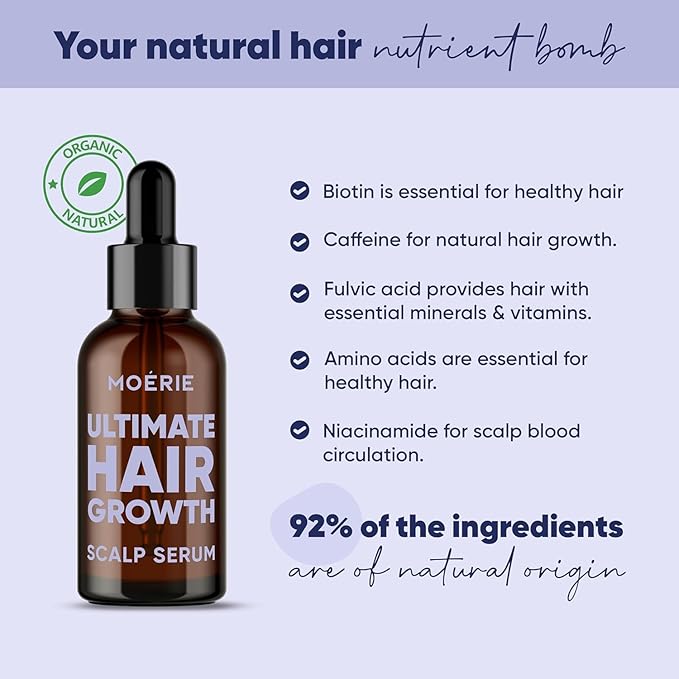 MOERIE Ultimate Hair Growth Serum for Natural Hair Regrowth & Thickening - Anti Thinning & Hair Loss Treatment for Women - Rapid Hair Growth Products - Scalp Oil Alternative - 1.69 fl oz, 2 pack