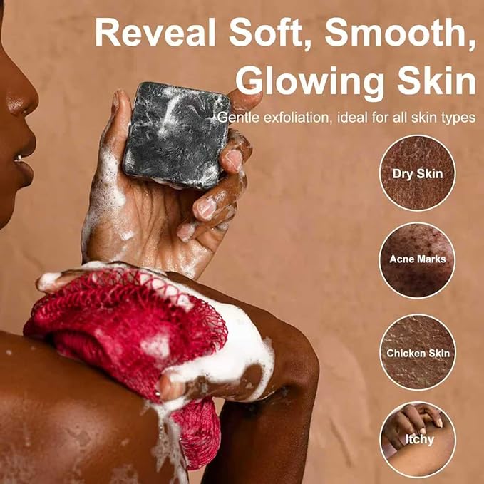 THURLADY African Net Sponge, 2 Pack African Bath Sponge Scrub Net, Gentle Exfoliation for Daily Shower Use, Black and Coffee