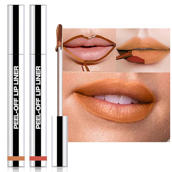 JUAAZIN 2Pcs Matte Liquid Lip Stain Peel Off Lip liner Tattoo, Matte Peel Off Lip Stain, Long Lasting Waterproof Lipstick Lip Gloss Stain, Transfer-proof for All Skin Types (0.24 fl oz-01#+07#)