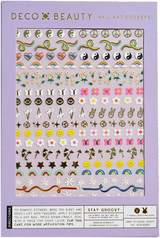 Deco Beauty Stay Groovy - Super Thin & Easy-to-Apply Nail Art with The Cutest Designs - Durable & Long-Lasting Nail Art Stickers and Decals for Women, for DIY at-Home Manicures & Salon-Quality Nails