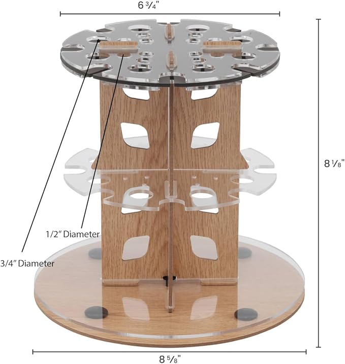 Mezzo Dual Artist Brush Holder and Drying Rack - Rotating Wood Grain Laminate Multi Layer Desk Stand - Professional Storage Display Organizer for Paintbrushes