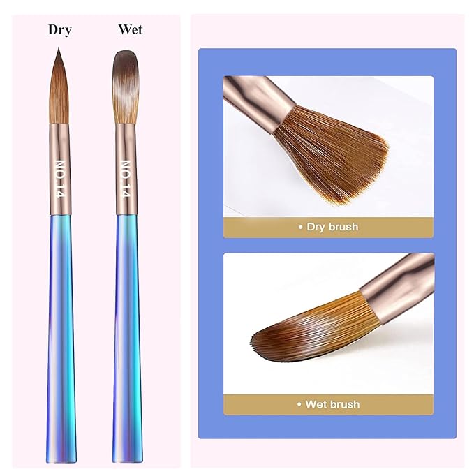 DAIXIANGER 7Pcs Acrylic Nail Art Brush Set -Size 4/6/8/10/12/14/16,Gradient Blue Handle Nail Brushes for Acrylic Application Powder & Nail Extension, 3D Nail Carving Tools for DIY Home Salon