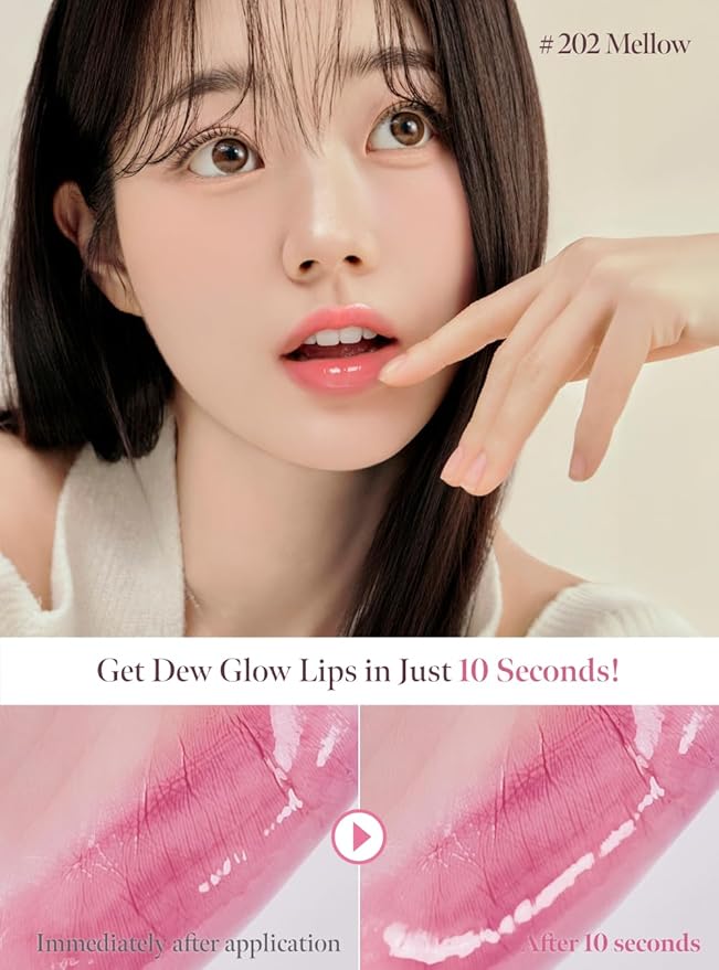 CORALHAZE Dew Drop Tint #202 Mellow 4.5g, Glossy, Lightweight Lip Stain, Glass-Like, High Shine, Moisturizing Lip Oil, Long Lasting Color, Hydrating Gloss, Dewy Finish, Korean Beauty Makeup