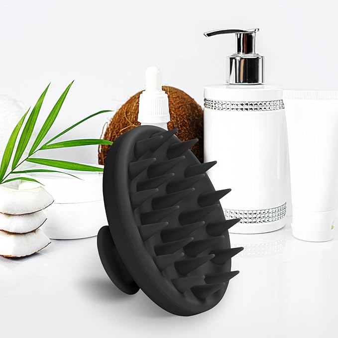 Meartchy Silicone Scalp Massager, Scalp Scrubber for Hair Growth with Soft Bristles, Scalp Exfoliator Brush Dandruff Removal Shampoo Brush for Wet Dry Scalp Care (Black)